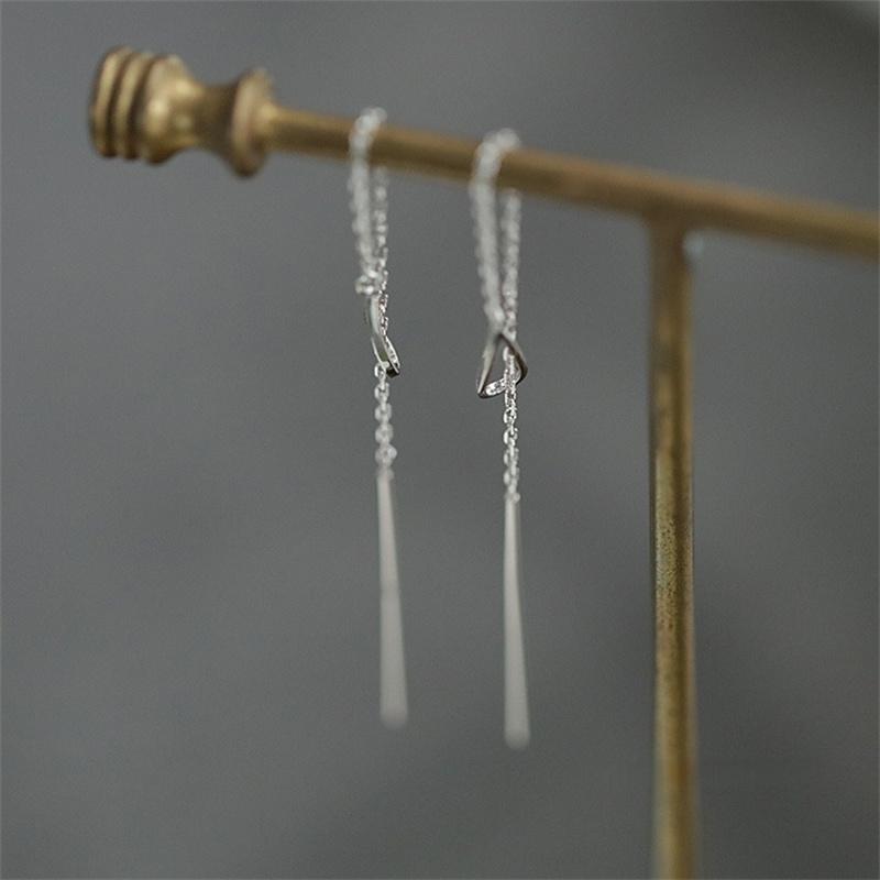 

925 Sterling Silver Plating Gold Simple Water Droplet Tassel Earrings for Women Fashionable Temperament Wedding Party Jewelry Silver