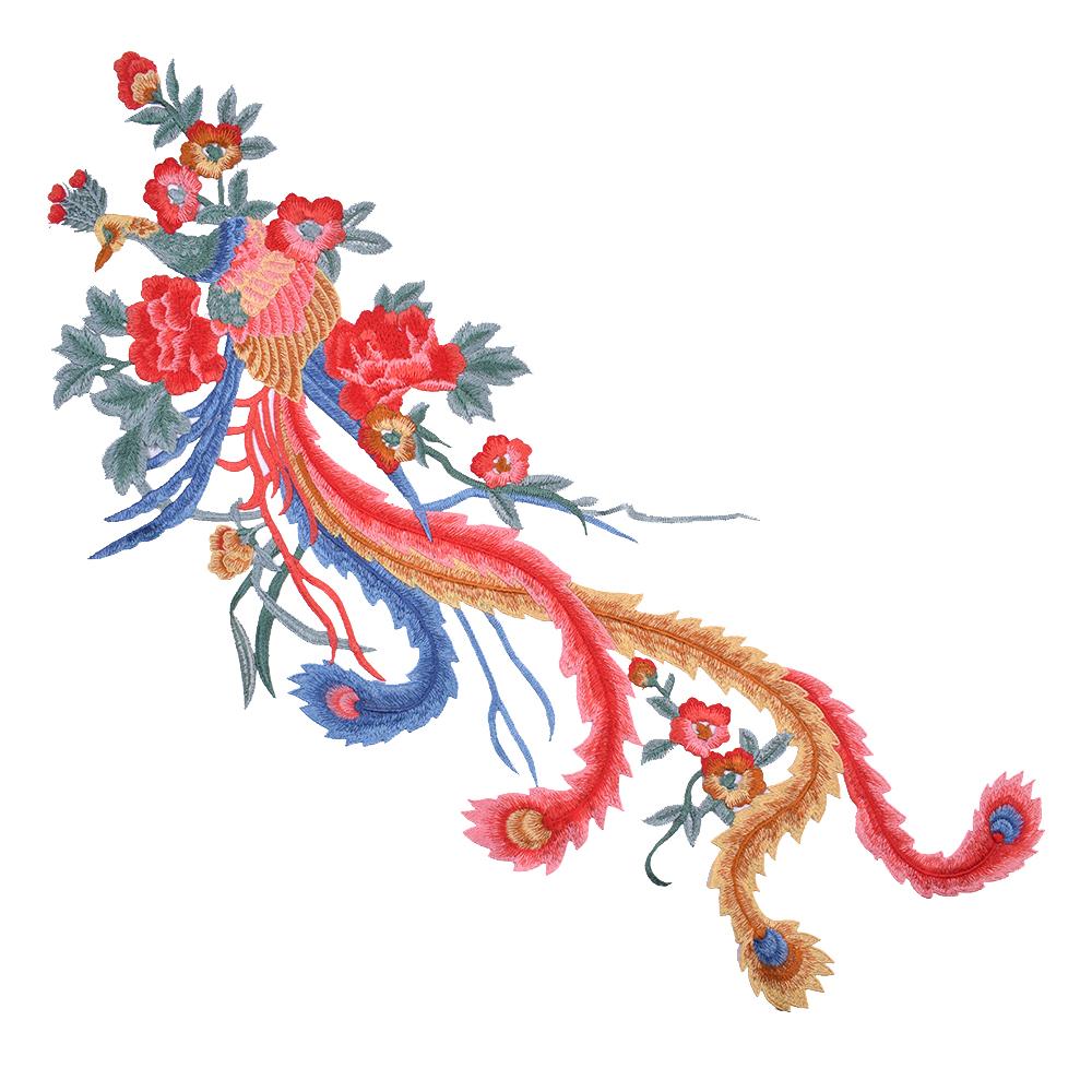 1Pcs Colorful Phoenix Bird Applique Embroidery Patch Applique DIY Lace Fabric Clothing Accessory 72*38cm