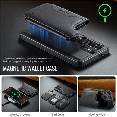Para Carga Magsafe Funda de Cuero Desmontable 2 en 1 Para Samsung Galaxy S25 S24 Plus S23 Ultra Billetera Magnética Cubierta para Tarjetas