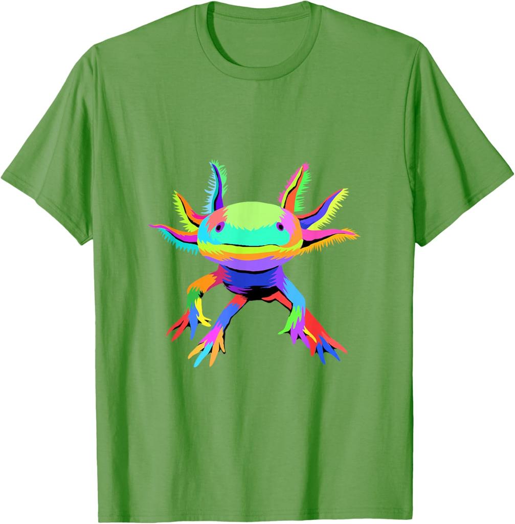 Colorful Pop Art Axolotl Lover Graphic Tee Breathable Cotton Casual T-Shirt for Men