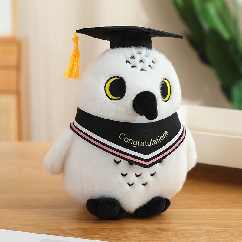 Plush Graduation Owl Toy  Doctoral Cap Embroidered Logo Academic Gift Keepsake