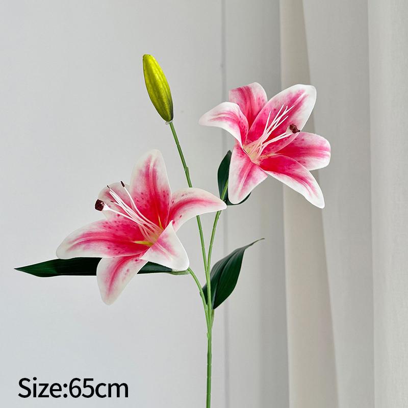 2 Heads Big Lily Artificial Flower Branch Simulation Decorative Bouquet Fake Lily Branch DIY Handmade Bouquet Wedding Decoration