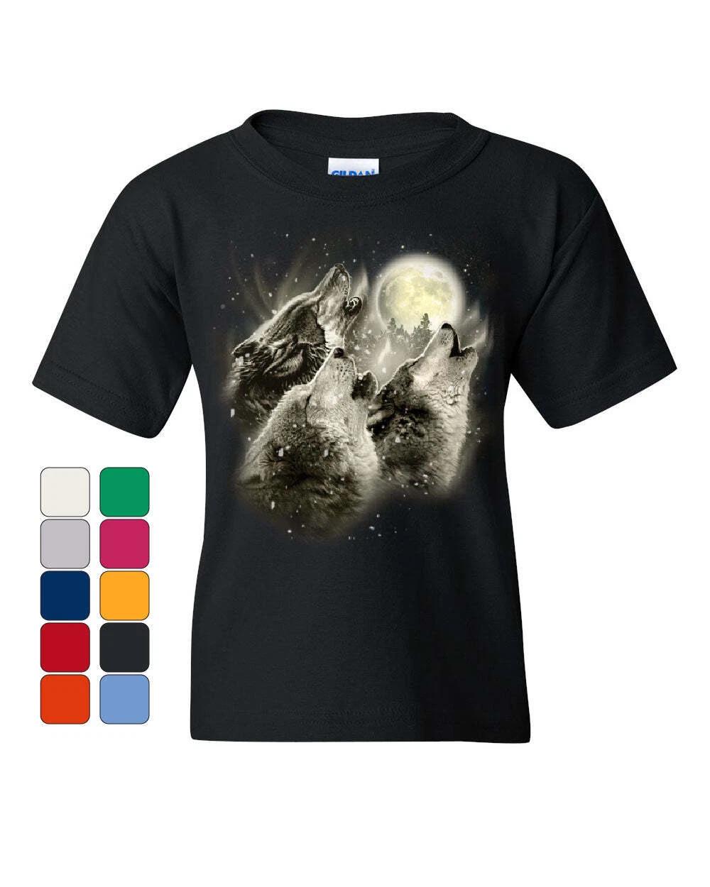 Wolf Howl Youth kids boys T-Shirt Wild Wolf Pack Predator Animals Nature Moon Kids Tee 150