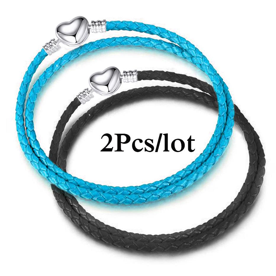 2Pcs/Lot Vintage Jewelry Leather Chain Bracelets Fit DIY Handmade Beads Charms Bracelet Couples Pulsera Jewelry For Women Men