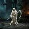 Dark Style Ornament Gothic Grim Reaper Figurine 3D Printed Hooded Statue with Halloween Desktop Decoration Sickle Spooky Robe for Indoor Home