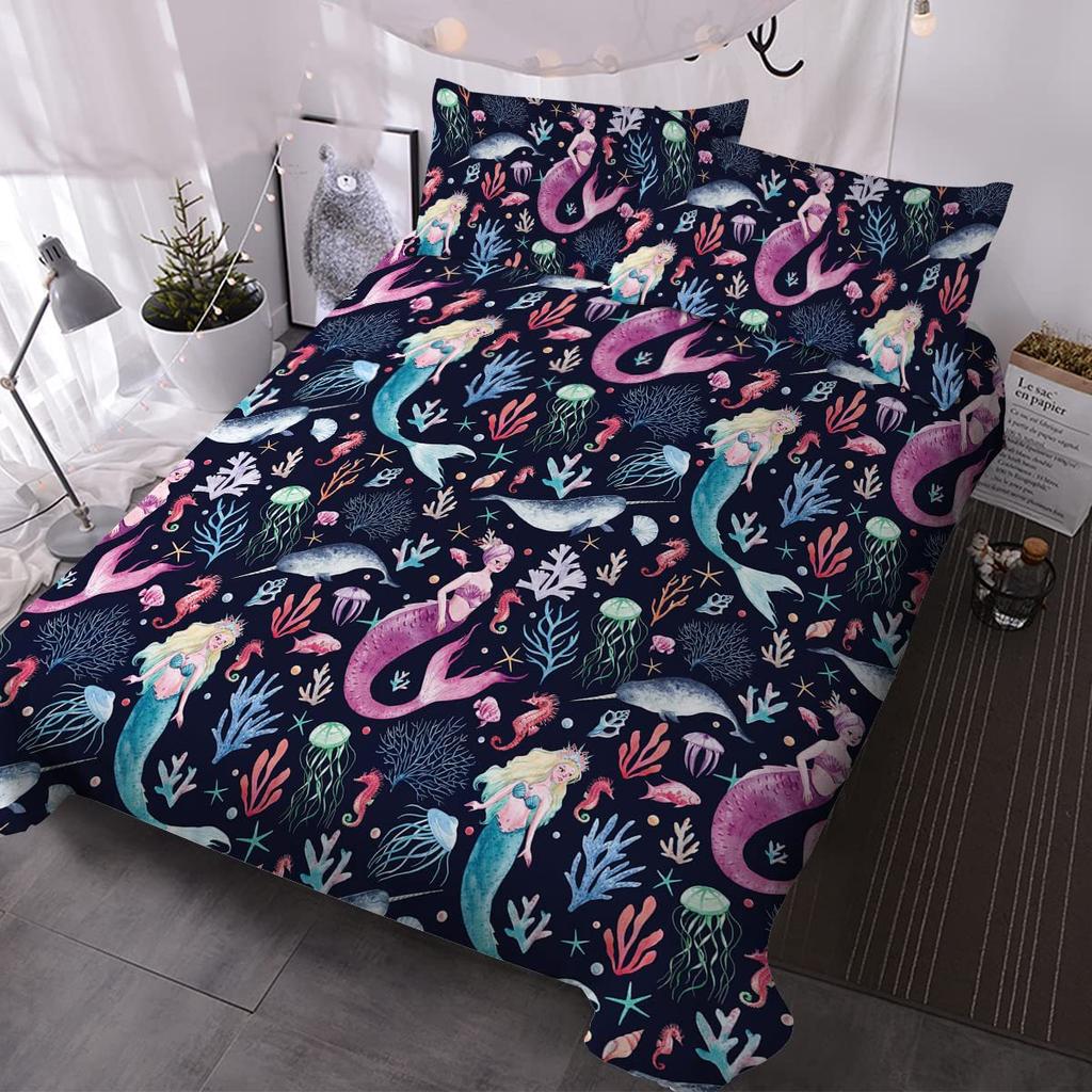 Watercolor Mermaid Bedding Three-Piece Quilt Cover Walmart Exclusive