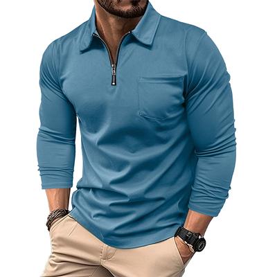 Herren Sport-Poloshirt Mode Einfarbig Herren Langarm mit Reißverschlusskragen Top