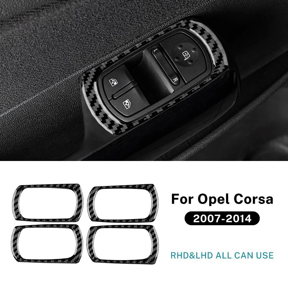 Real Soft Carbon Fiber Sticker For Opel Corsa 2007 2008 2009 2010 2011 2012 2013 2014 LHD RHD Car Window Lift Button Frame