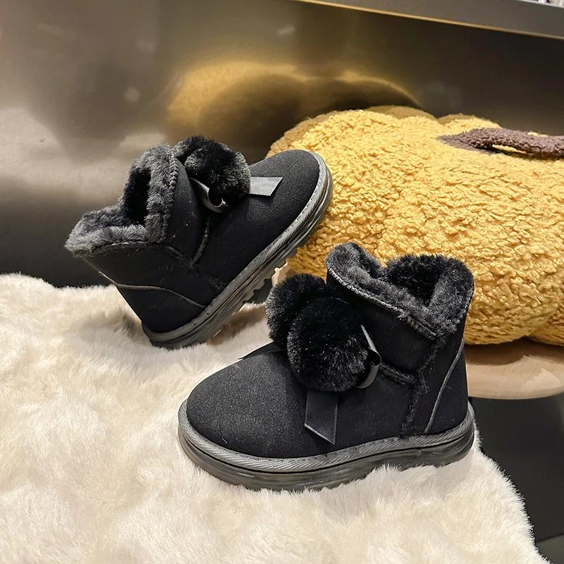 New Girl Snow Boots Warm Plush Winter Shoes for Children Outdoor Versatile Kids Causal Cotton Boots Fashion Sweet Ball Hairball