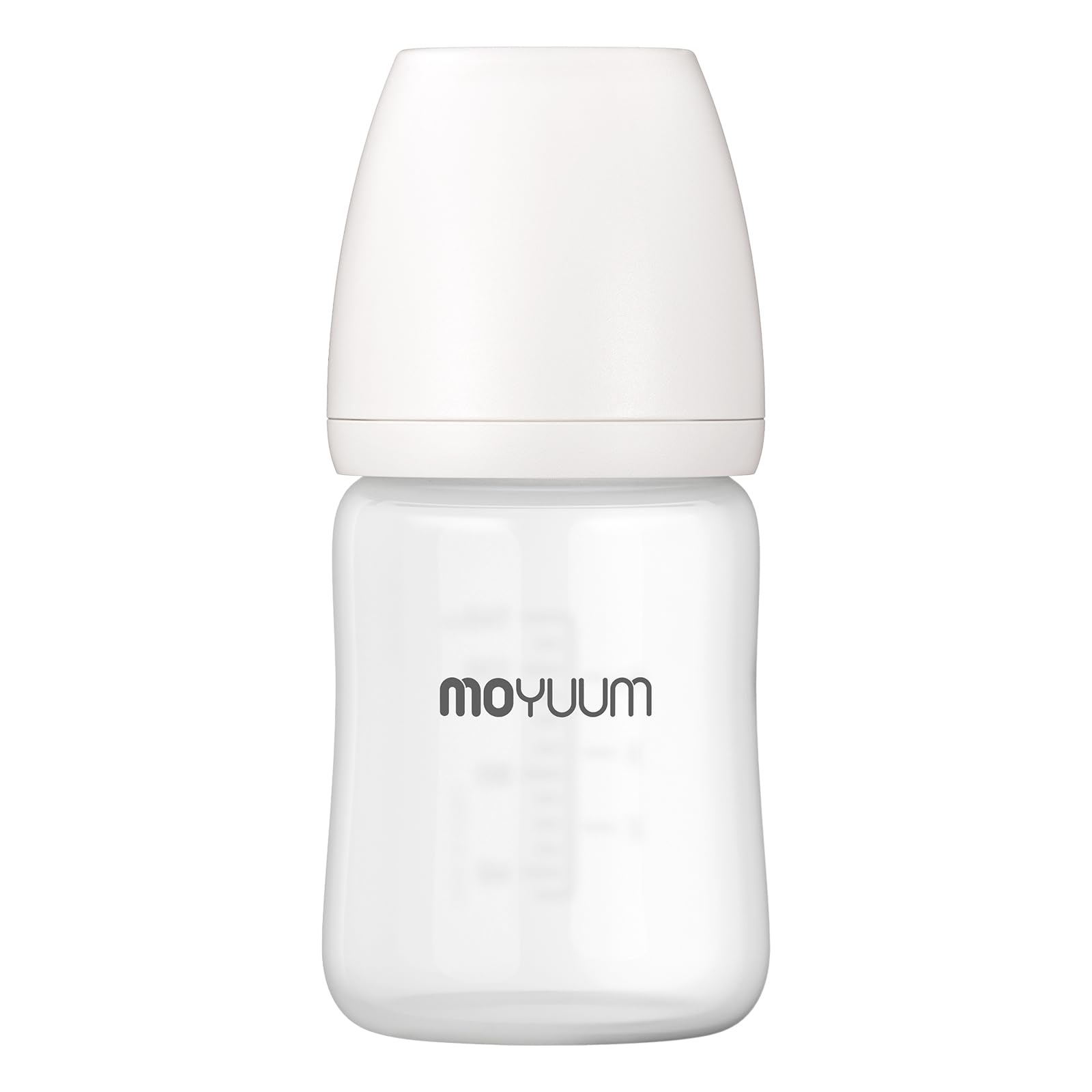MOYUUM Silicone-Coated Glass Baby Bottle 150ml For 1 month+ Wide Neck, Round Hole 2025 Model белый