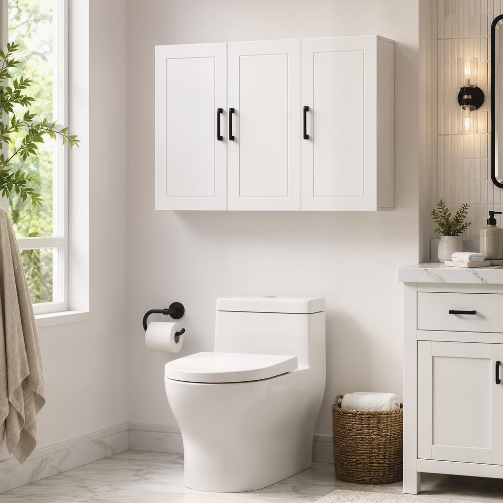 Bathroom Wall Cabinet, Wall Mounted Bathroom Cabinet, Over the Toilet Space Saver with Adjustable Shelves, White