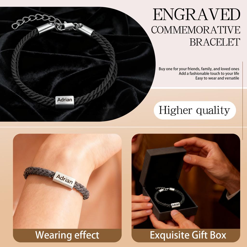 Personalized Name Stainless Steel Men's Bracelet Commemorative Engraving Handmade Boyfriend Gift Bracelet