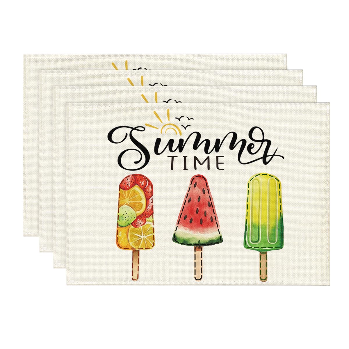 

Popsicles Summer Placemats Set of 4, 12x18 Inch Seasonal Spring Holiday Table Mats for Party Kitchen Dining Decoration 12 x 18 , Rectangular 4 Pcs