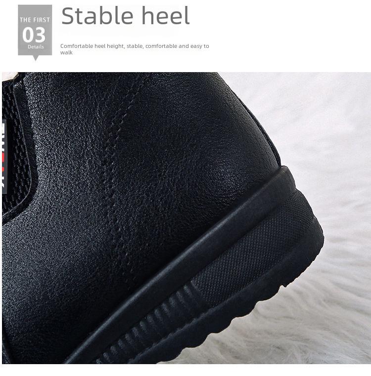 Women's Winter Velvet-Lined Warm Cotton Leather Shoes - Soft Soles for Middle-Aged & Elderly