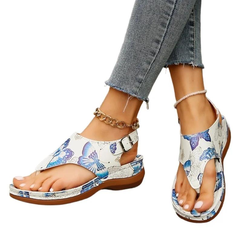 Fashion 2025  Women's Shoes Pinch Toe Women's Sandals Fashion Color Matching Beach Sandals Women Summer Plus Size Flat Sandals