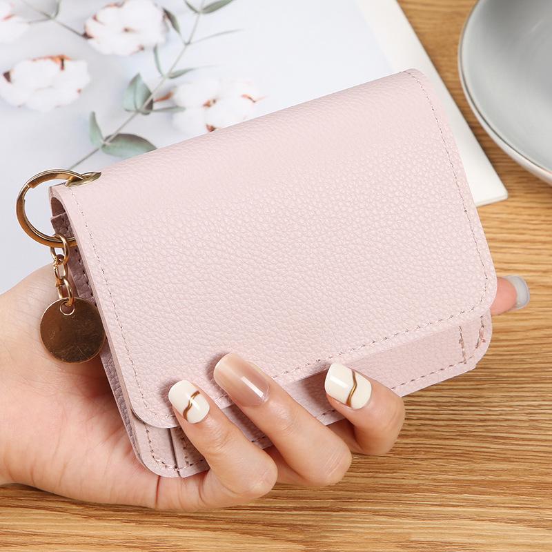 Korean Style Women's Solid Color Multi-Card Wallet with Zipper Coin Compartment.