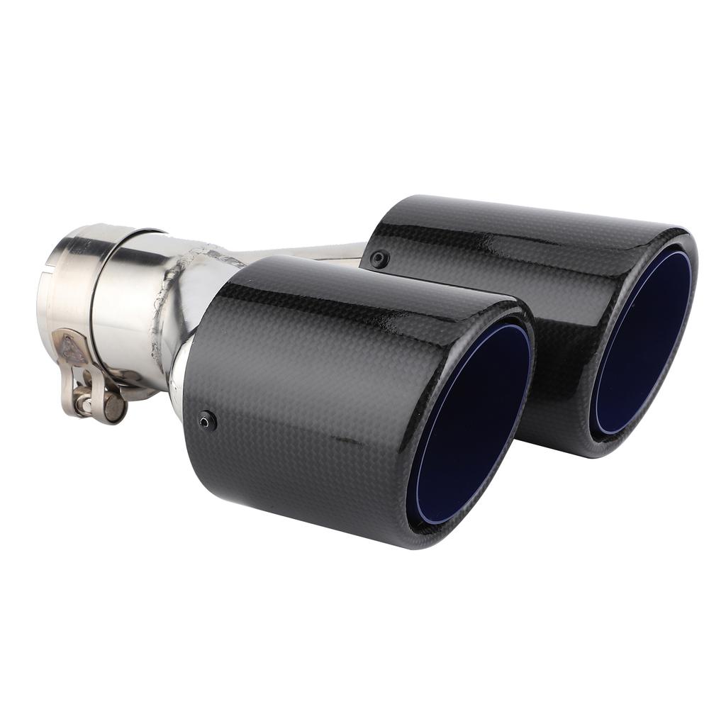 Glossy Carbon Fiber Tail Throat Exhaust End Y Shaped Dual Outlet Left Side Mounting Universal for