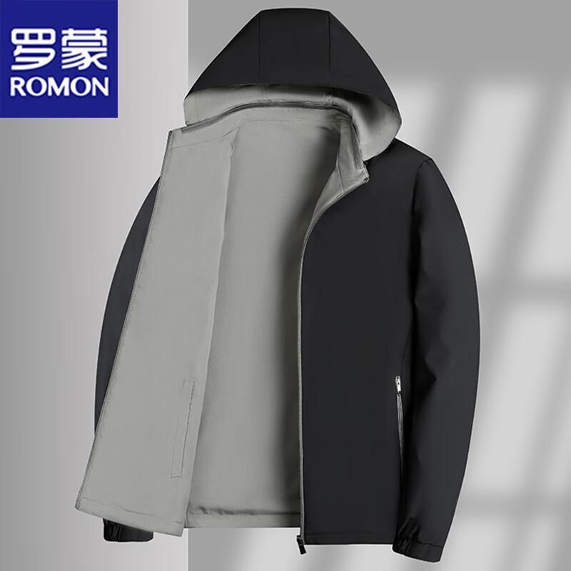 ROMON Men's Spring/Autumn Reversible Jacket with Detachable Hood
