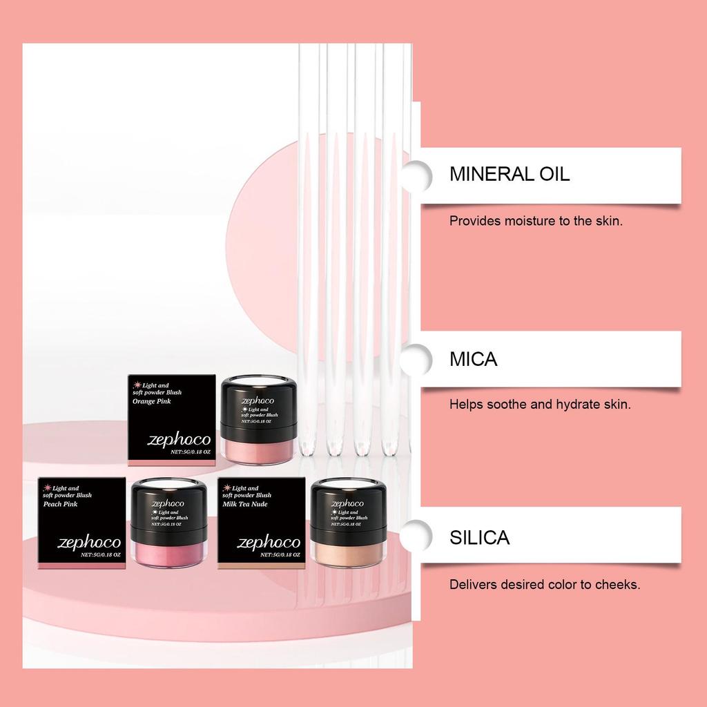 Zephoco Rosy Glow Matte Blush - Light, Soft & Pigmented for Natural Contouring.