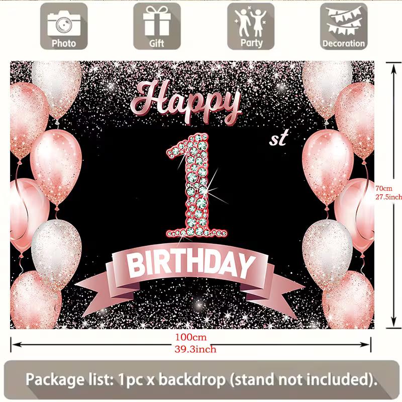 2D Flat Print Rose Gold 1st Birthday Tapestry Party Background Cloth