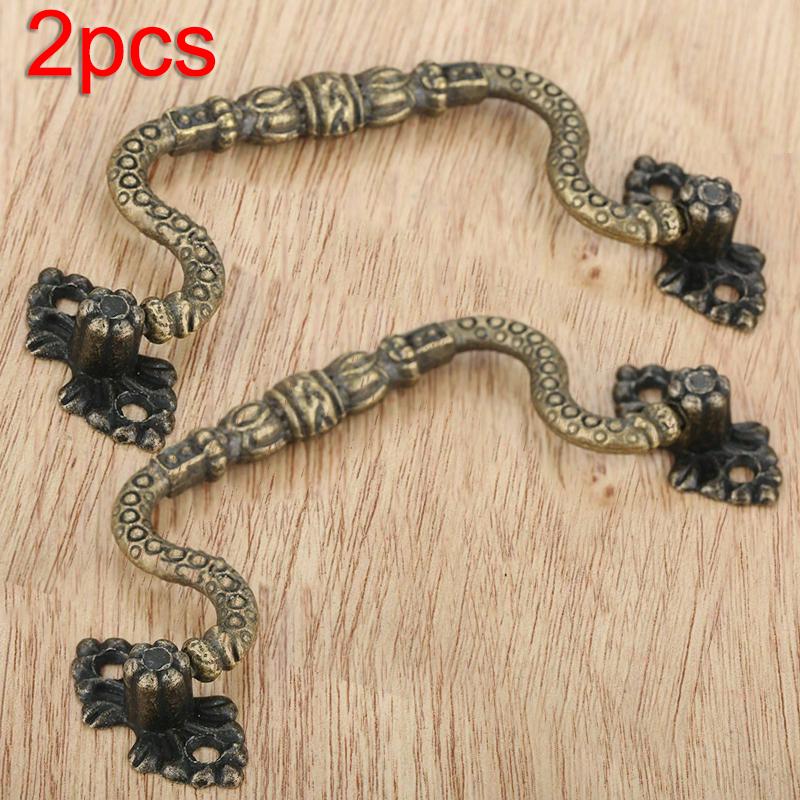 2pcs Arch Door Cabinet Pull Handle Knobs Antique Bronze Vintage Wardrobe Screws