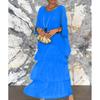 Polyester Chiffon Batwing Sleeve Long Dress With Ruffle And Loose Waist For Spring Fashion