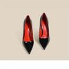 Sapatos de Salto Alto Stiletto Bico Fino em Couro Patente Feminino Solado Preto Vermelho Slip-On Festa Casamento Escritório Sapatos de Salto