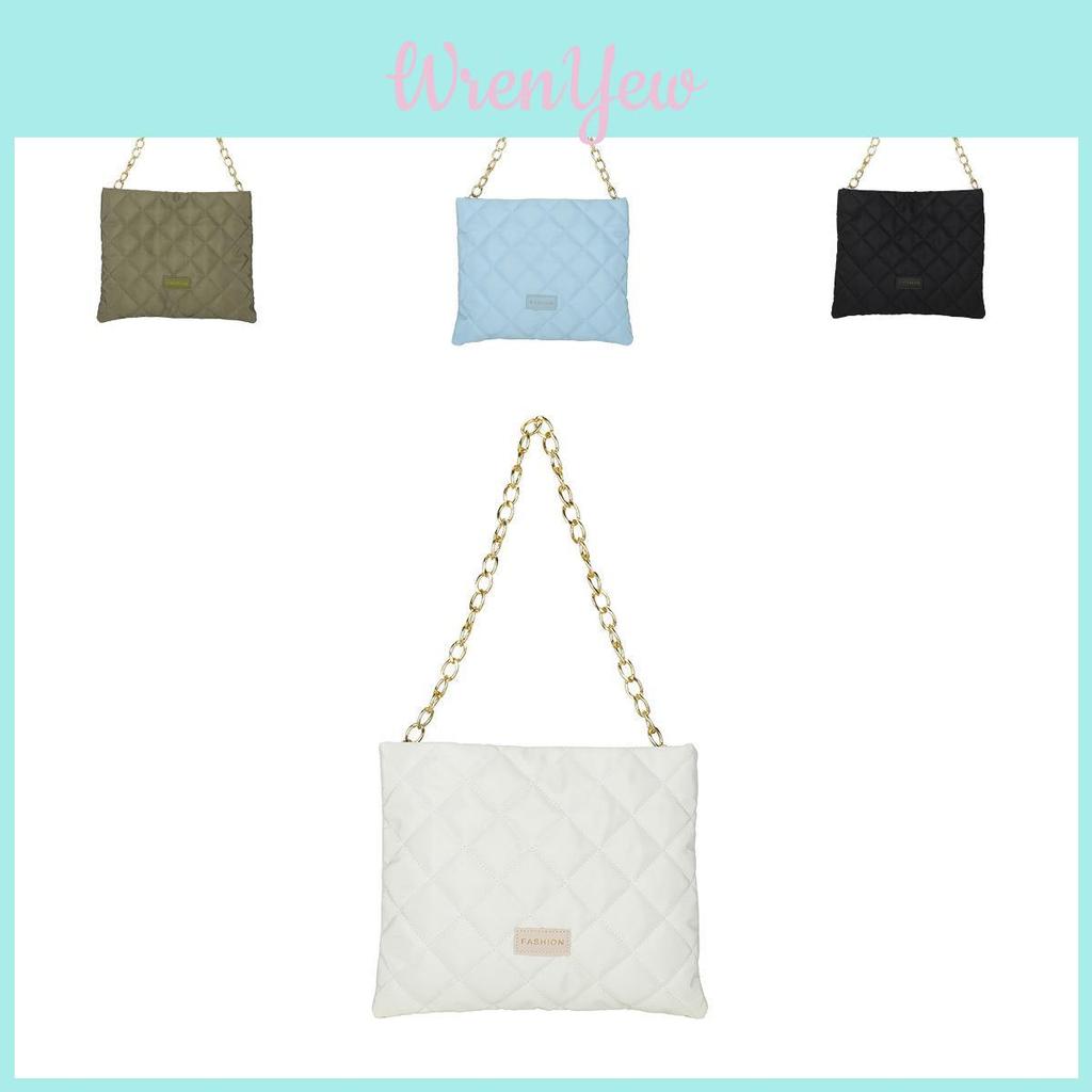 Stylish Nylon Quilted Chain Bucket Bag For Women Trendy Street Fashion Handbag