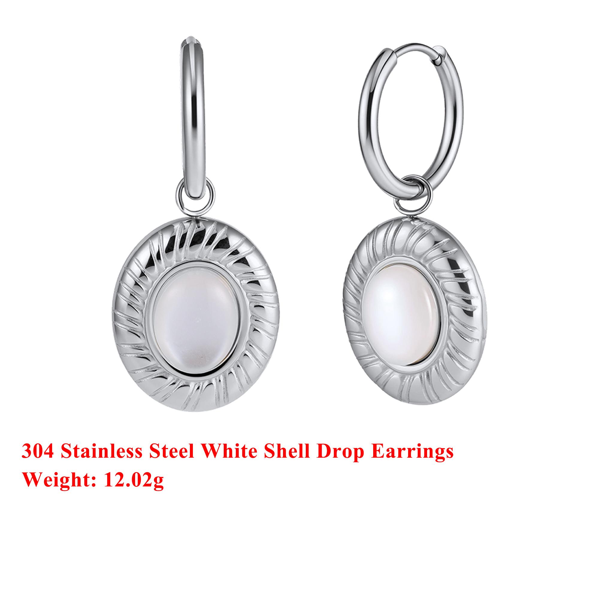 

Effie Queen Stainless Steel 18k Gold Round Texture Shell Dangle Earrings Natural Jewelry for Women Wedding Party Vacation STME05 серебряный