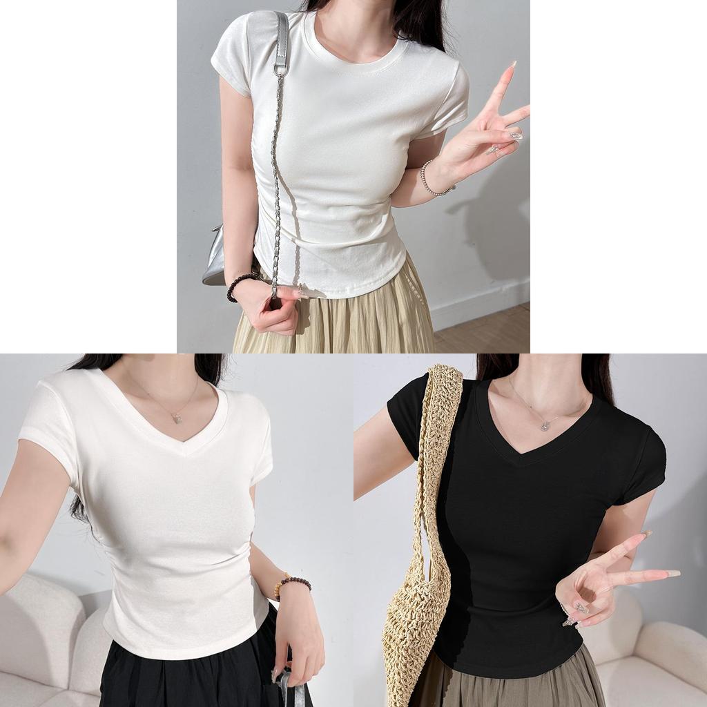 Cotton Short Sleeve T Shirt For Women With Pleated Design For Spring Summer Casual Wear