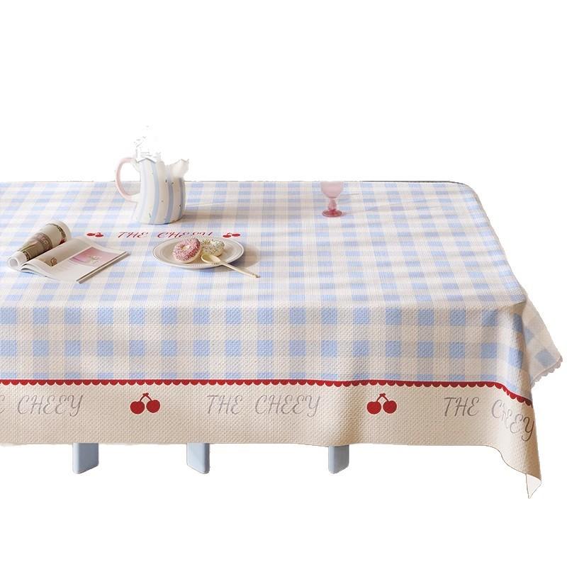 Korean Cherry Grid Pvc Dining Table Cloth Waterproof Morning Sweet Living Alone Girl Breakfast Table, Decorative Cover Cloth