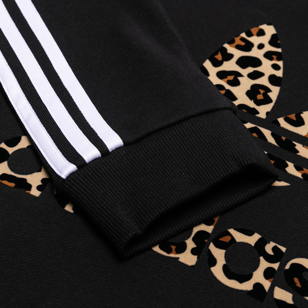 Adidas Originals Trefoil Logo Leopard Print Cropped Hoodie Women Hoodie Black GT5223