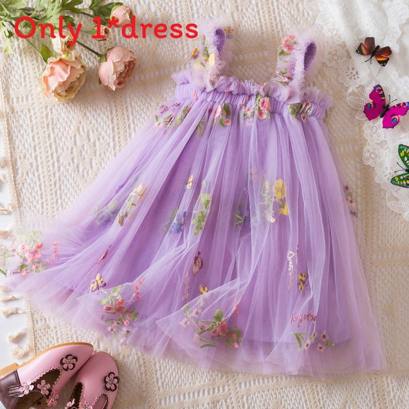 Princess Girls Summer Cotton Blend Embroidered Dress For Toddler Girls With Flower Pattern