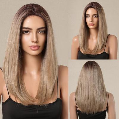 Blonde Long Straight Lace Front Wig Natural Hairline Adjustable Wigs Daily Party Use Synthetic Hair Heat Resistant