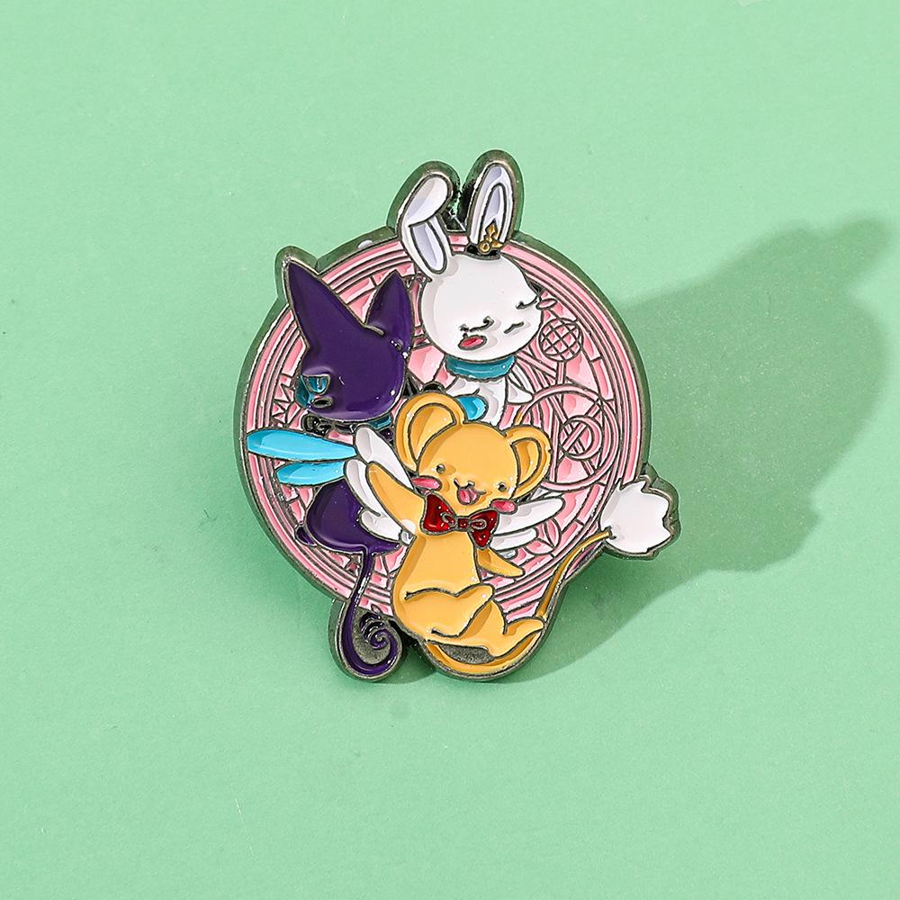 Japanese cartoon cute magic card girl cherry metal badge pet rabbit alloy brooch pin decoration