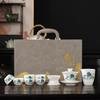 Guochao New Chinese Dehua Suet Jade White Porcelain Set High-end Household Cover Bowl Gift Box Set Tea Cup