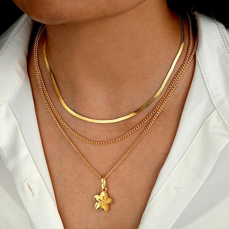 

3pcs Flower Pendant Snake Bone Chain Necklace Set Elegant Vintage Minimalist Metal Layered Necklaces Holiday Daily Wear Jewelry