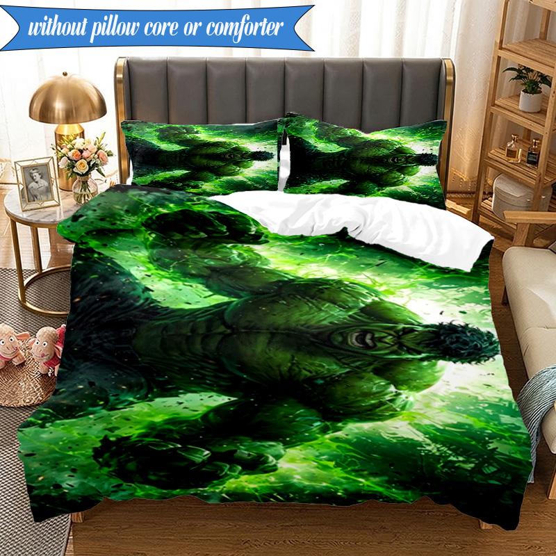 3PCS Green Hero Printed Bedding Set For Bedroom Dormitory,  Includes 1 Duvet Cover & 2 Pillowcases for All Seasons Home Decor Fan Gifts