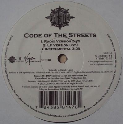 12inch Record GANG STARR - Code Of The Streets / Speak Ya Clou 724385814761 Virgin 2004 US Rap & Hip-Hop/R&B Used