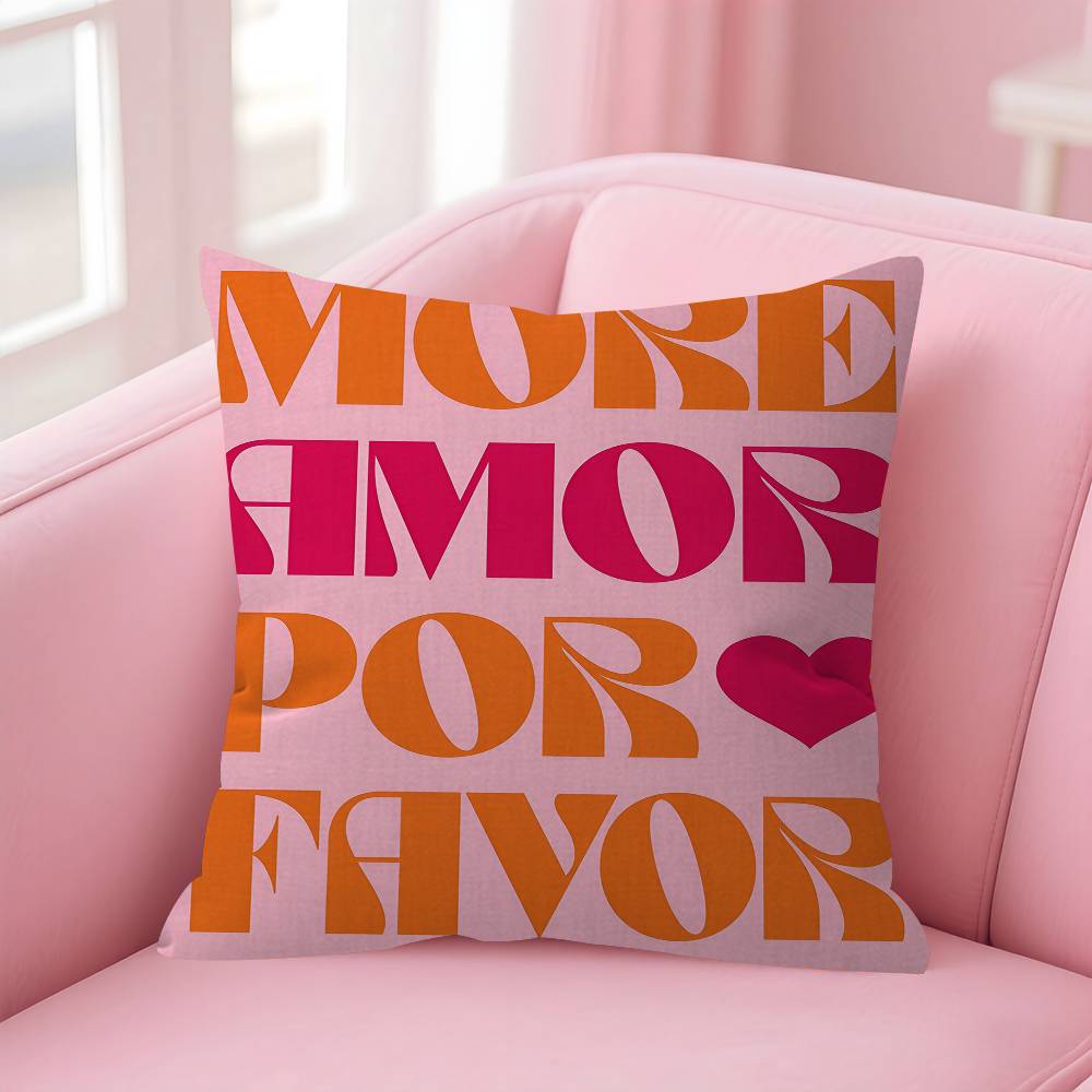 Nordic More Amor Por Favor Colorful Eclectic Pink Love Personalized Picture Text Home Decorative Pillows Household Gifts 45x45cm