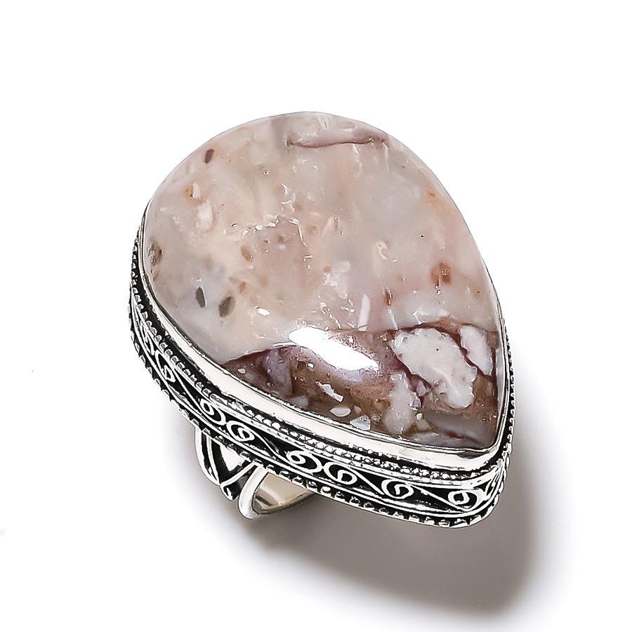 Silver Leaf Jasper Gemstone 925 Sterling Silver gift Jewelry Ring Size 9.5 P8j36