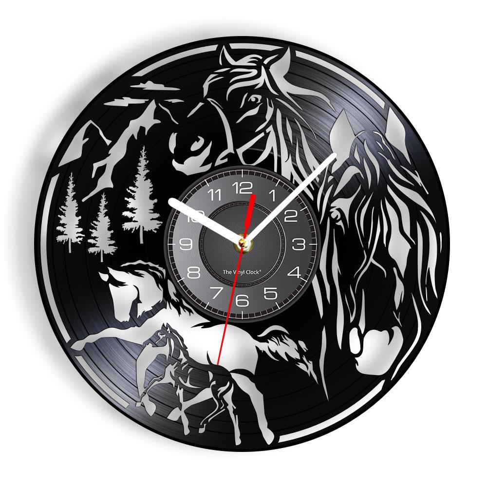 Galloping Horses Wall Art Interior Design Wall Clock Vinyl Record Clock Home Decor Mustang Wild Horse In The Wind Horse Gift
