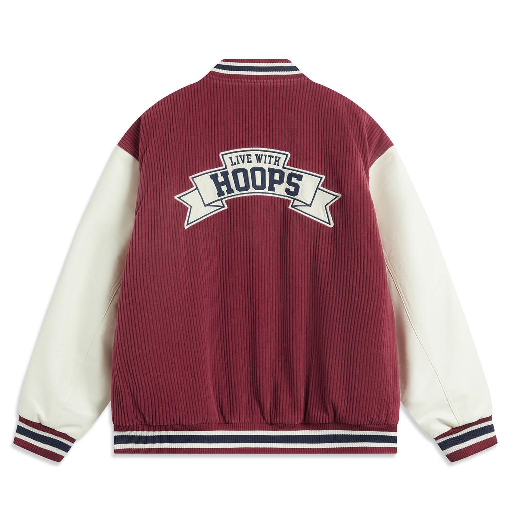 Li-Ning Anti-Five Series Color Block Letter Single-Breasted Breathable Loose Cotton Jacket Men Jackets Dark-Red Cream AJMU195-1