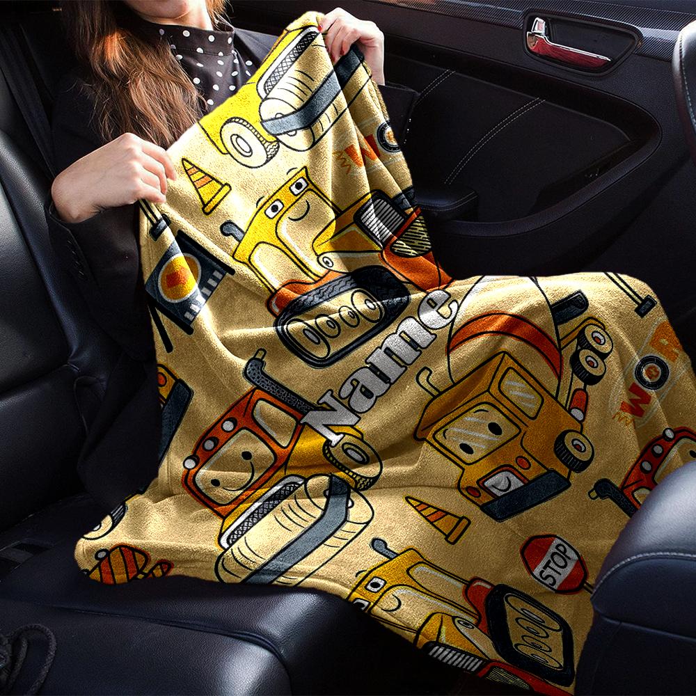 Custom Name excavator Theme Printed Blanket - Perfect for Couch, Bed, Travel & Outdoor Use | Machine Washable, Cozy & Durable.