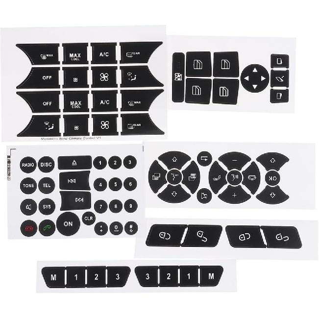 BYOBYO 6Sheets Dash Button Repair Kit A/C Central Control Button Stickers Window Button Repair Decals Stickers for Mercedes Benz 2007-2014 Car