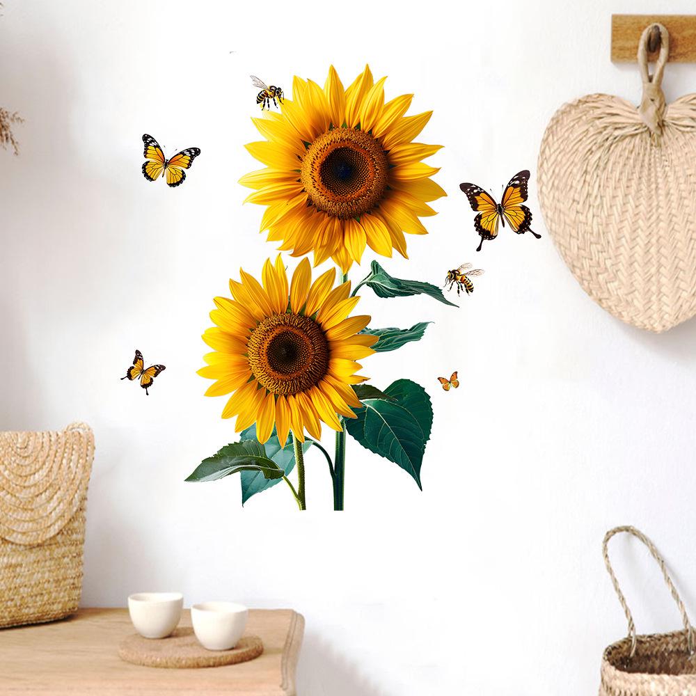 Sunflower Butterfly Bee Wall Sticker for Living Room, Bedroom, Entrance, Cabinet, or Window - MLA151