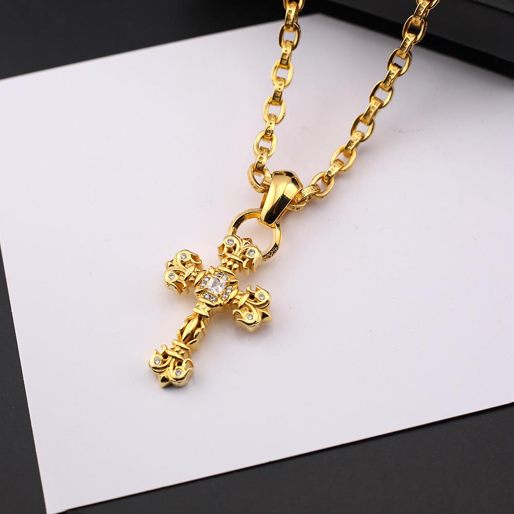 24K Gold-Plated Diamond Cross Pendant Necklace - Unisex Luxurious Style