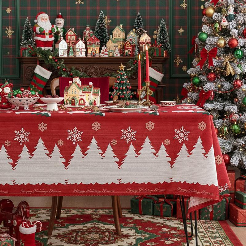 New American Table Cloth Christmas Themed Dining Table Cloth Holiday Beautification Decoration Dust-proof and Wear-resistant