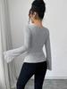 2026 Spring Women's Off-Shoulder Ribbed Knit Bell Sleeve Top