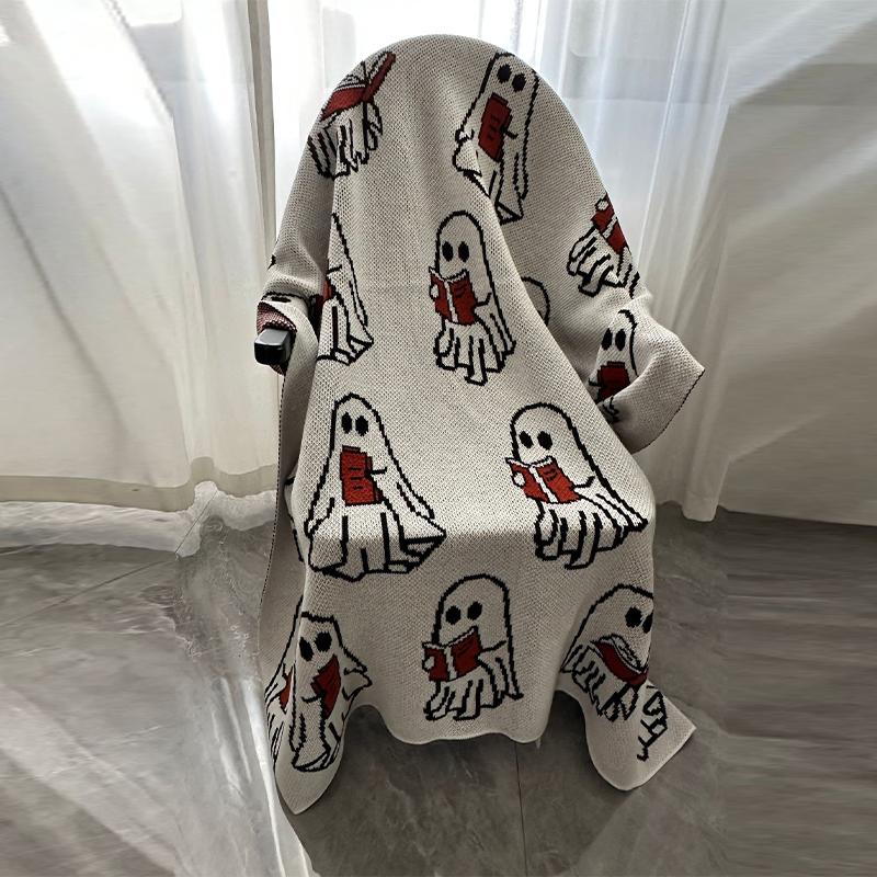

Halloween Reading Ghost Acrylic Knitted Blanket Ghost Cover Blanket Knitted Jacquard Blanket Imitation Cashmere Sofa Blanket